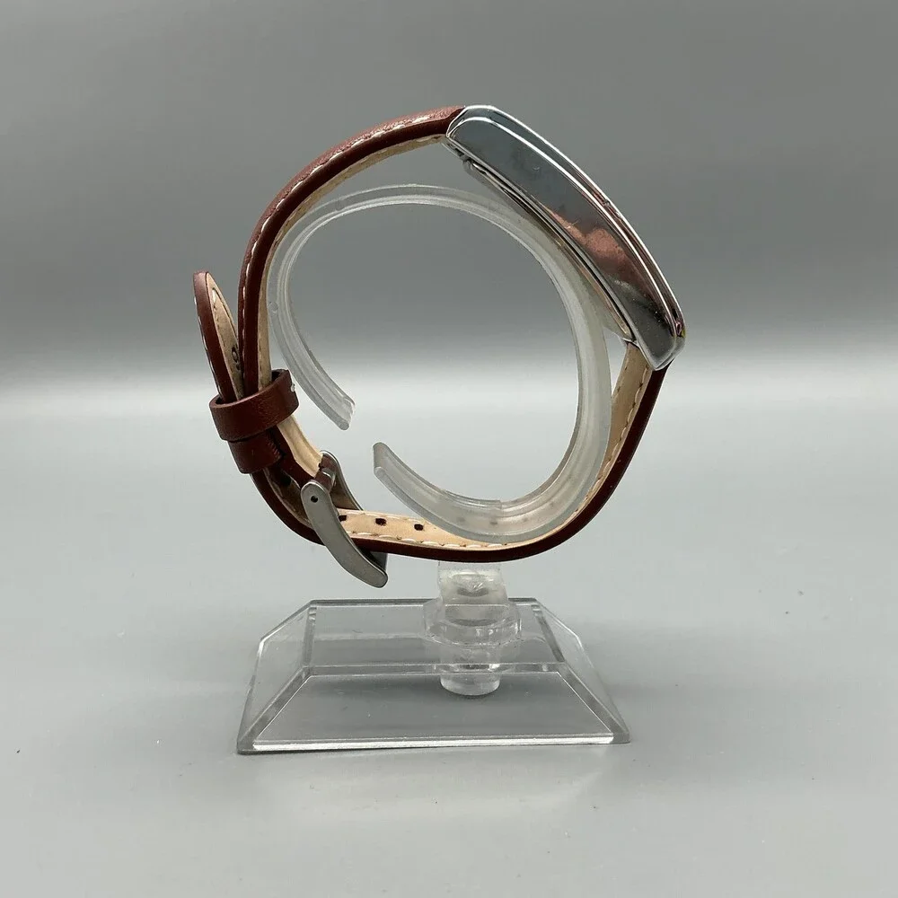 Avalon Dual Time Womens Watch 23mm Silver Dial Brown Leather Strap New Battery